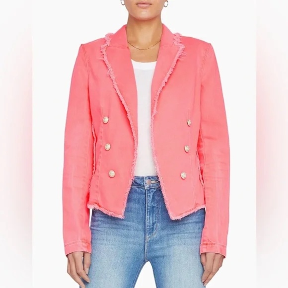 L'AGENCE Wayne Cropped Fray Jacket Size XS in Neon Coral Pink NWT - Picture 2 of 12